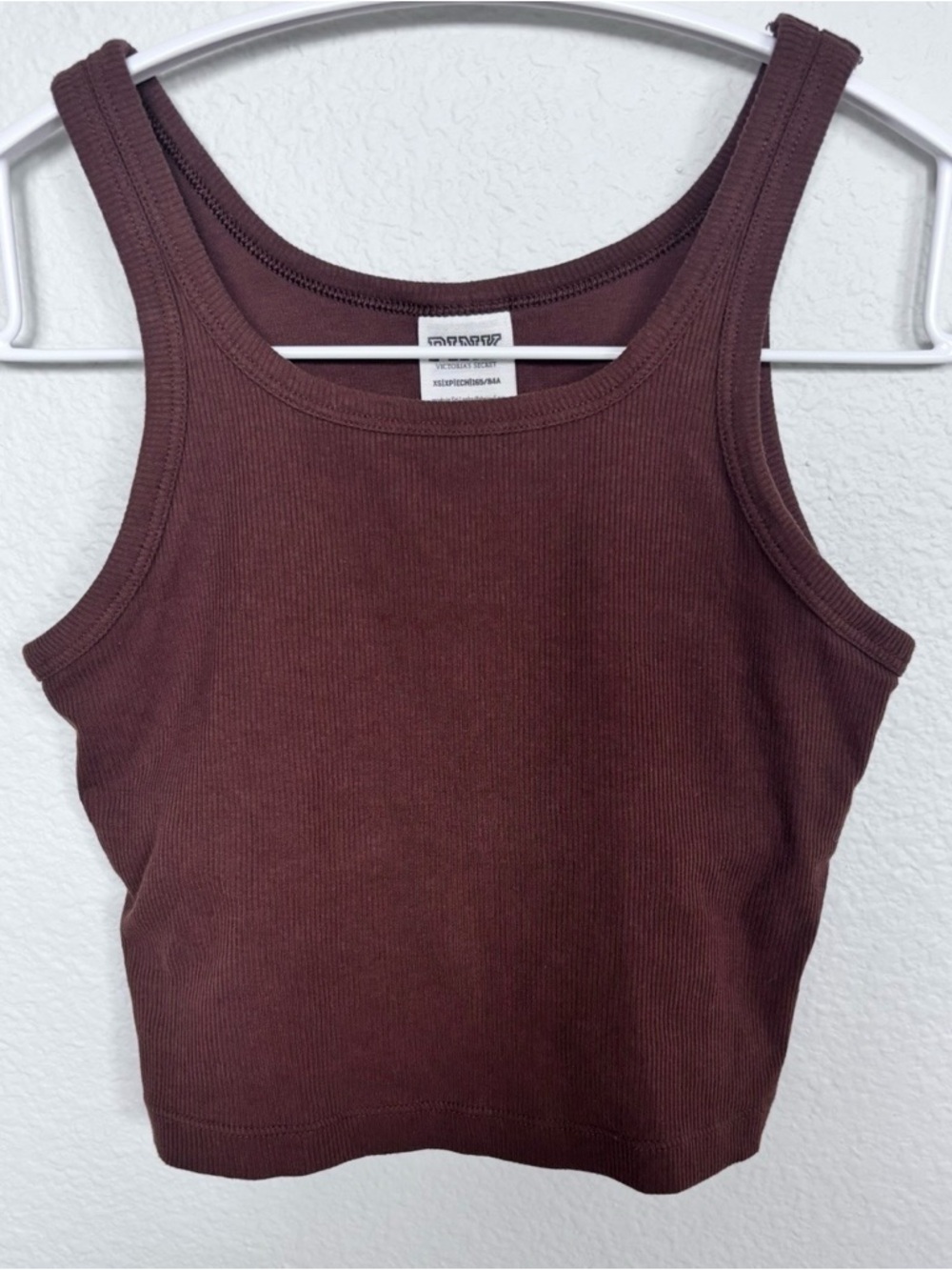 🤎 PINK Victoria’s Secret Espresso Brown Ribbed Crop Tank XS 🤎